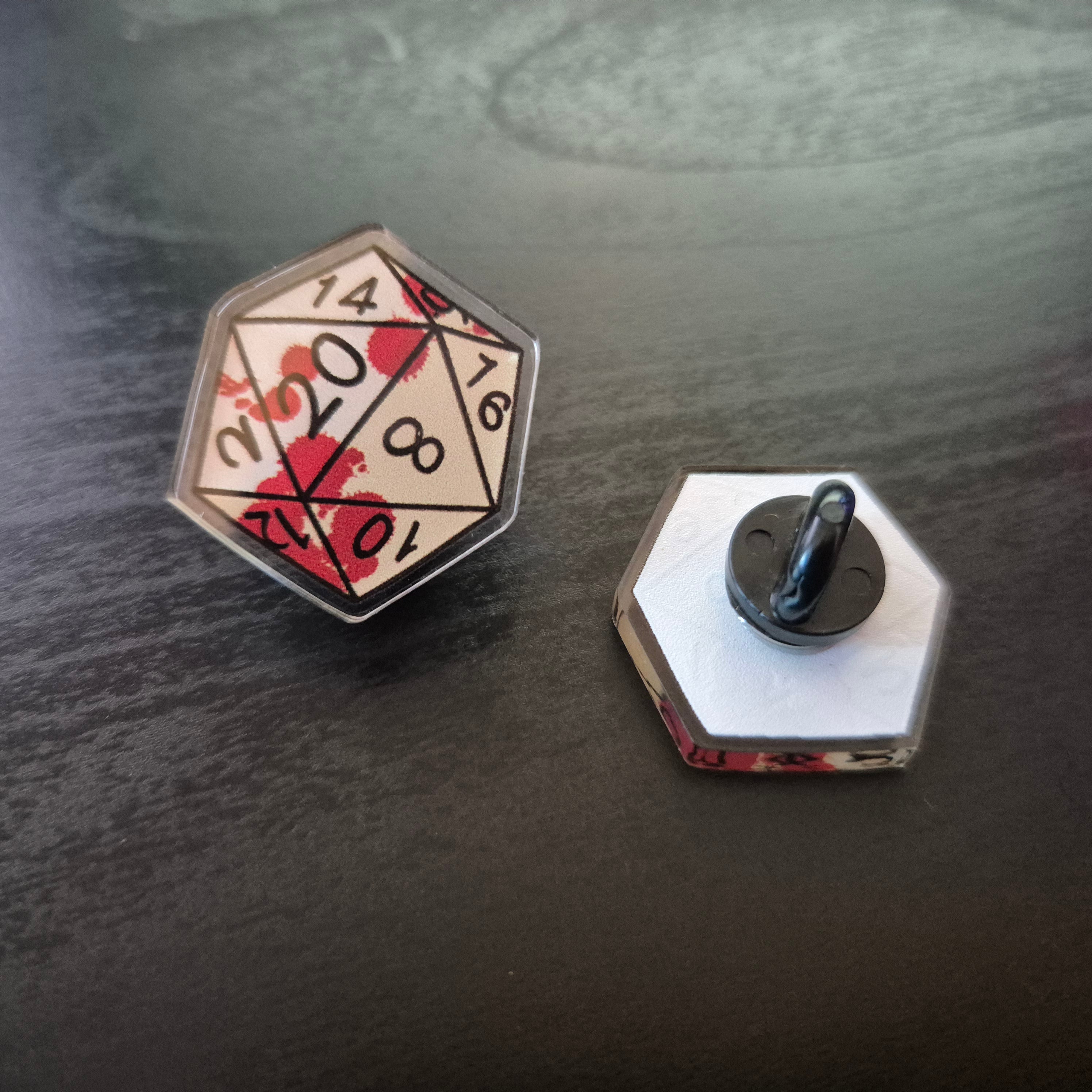 'Blood and Bone' D20 Pin Badge