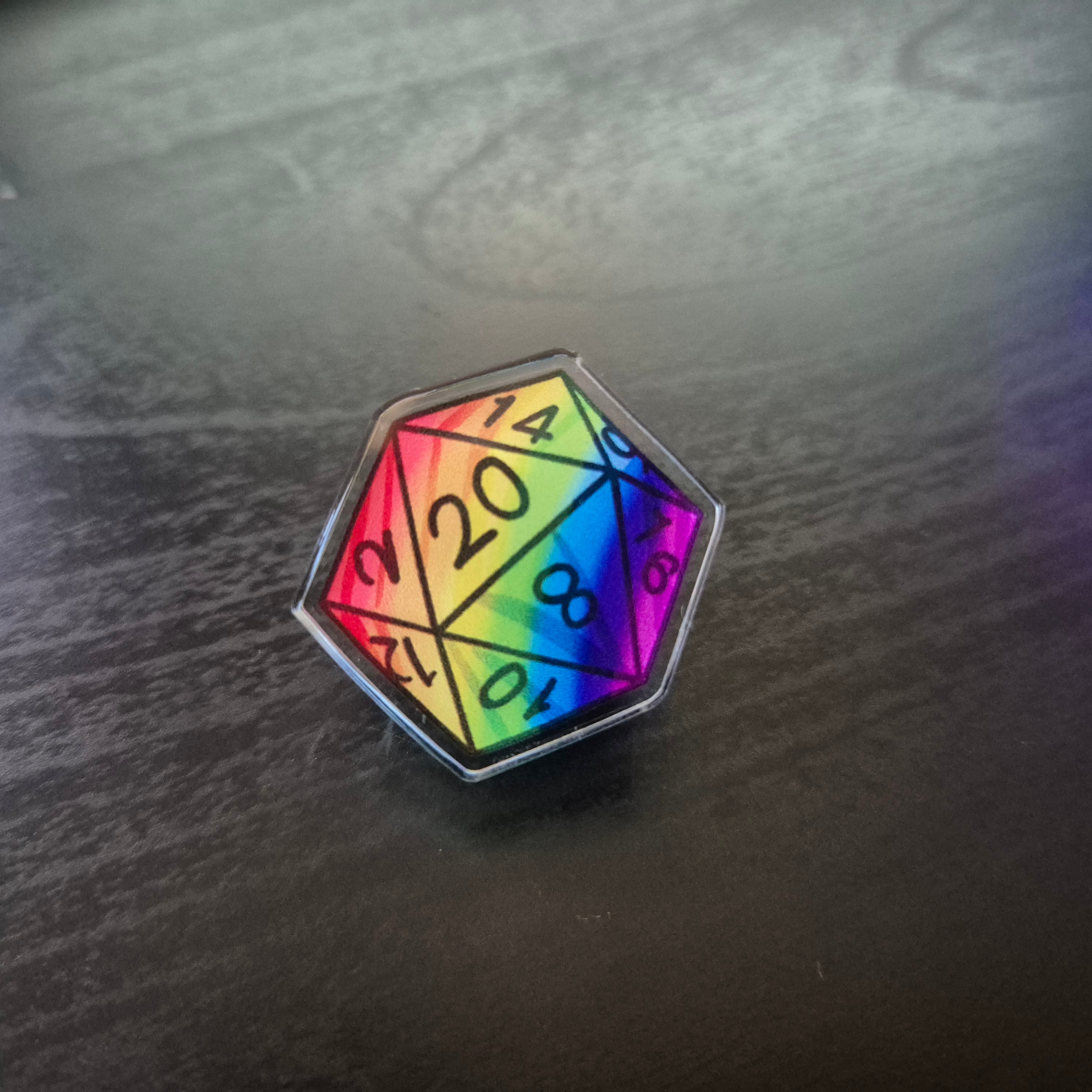 'Rainbow' D20 Pin Badge